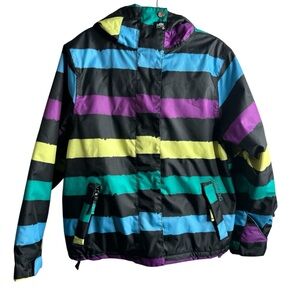 Billabong Striped Ski Jacket Caltyr Girls Size XL Waterproof Snowboard